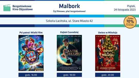 Bezgotówkowe Kino Objazdowe w malborskiej Szkole Łacińskiej.