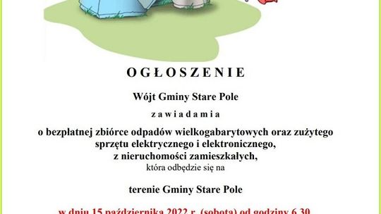 Gmina Stare Pole. Nieodpłatna zbiórka odpadów wielkogabarytowych oraz zużytego sprzętu elektrycznego i elektronicznego.