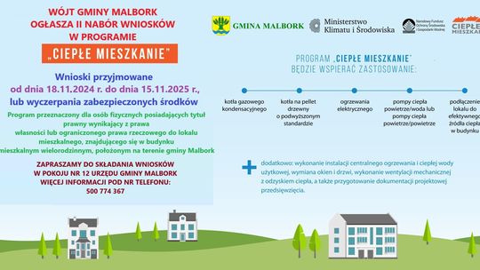 II nabór wniosków w programie "Ciepłe mieszkanie" dla mieszkańców Gminy Malbork.