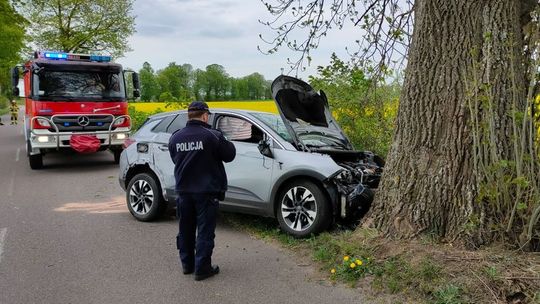 Lichnowy. Nietrzeźwy kierowca spowodował kolizję i uderzył w drzewo.