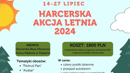 Malbork. Harcerska Akcja Letnia 2024 - trwają zapisy na obóz.