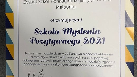 Malborski ZSP nr 3 w gronie Szkół Myślenia Pozytywnego. 