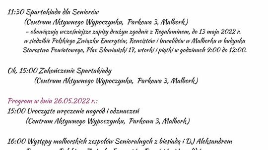 Malborskie Wiosenne Dni Seniora już w maju. 