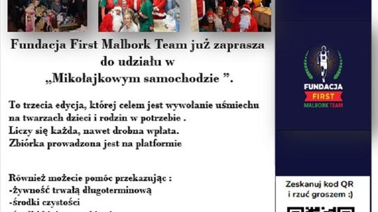 "Mikołajkowy samochód" dołącz się do akcji Fundacji First Malbork Team