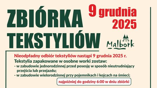 Nieodpłatna zbiórka tekstyliów w Malborku.