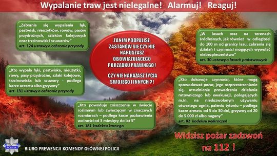 Policja przypomina: Wypalanie traw jest nielegalne!
