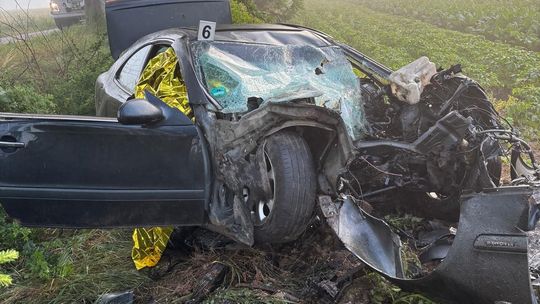 Policjanci pracowali na miejscu śmiertelnego wypadku w miejscowości Kraśniewo.