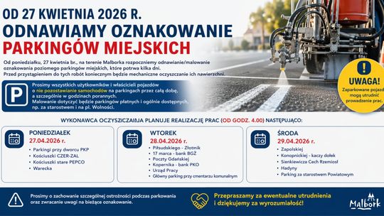 🎧Posłuchaj:  Malbork odświeża parkingi. Rusza malowanie oznakowania poziomego.