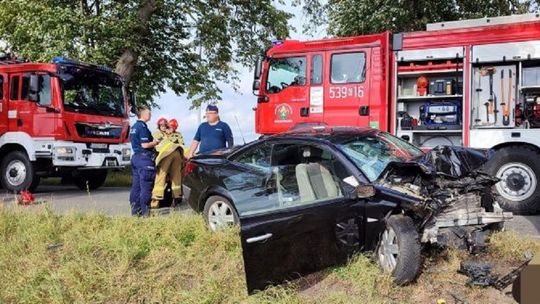 Powiat sztumski. Jedna osoba poszkodowana w wyniku zderzenia auta z drzewem.