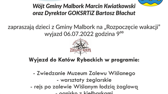 "Rozpoczęcie wakacji". Wyjazd do Kątów Rybackich dla dzieci z Gminy Malbork.