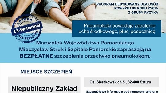 Stop pneumokokom!  Akcja bezpłatnych szczepień obejmuje także seniorów z Powiatu Sztumskiego