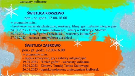 Świetlice wiejskie w Gminie Stare Pole zapraszają na zajęcia w czasie ferii zimowych.