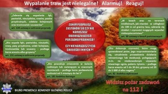 Sztumscy policjanci przypominają - wypalanie traw jest nielegalne.