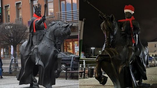Z pomnika króla Jagiellończyka zniknęła czapka mikołajkowa.