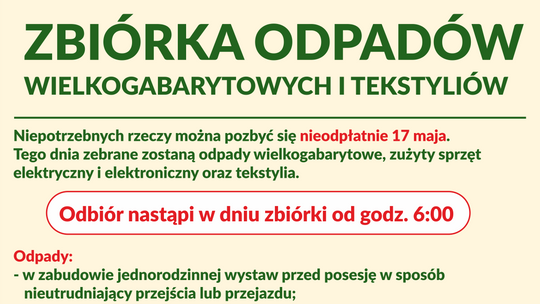 Zbiórka odpadów wielkogabarytowych i tekstyliów w Malborku.