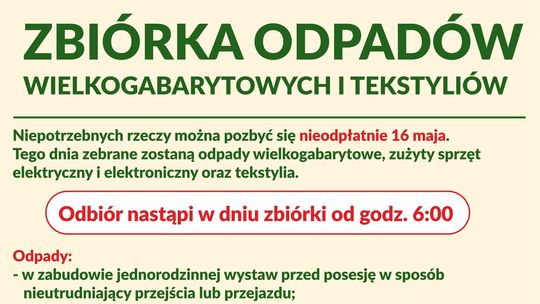 Zbiórka odpadów wielkogabarytowych i tekstyliów w Malborku.