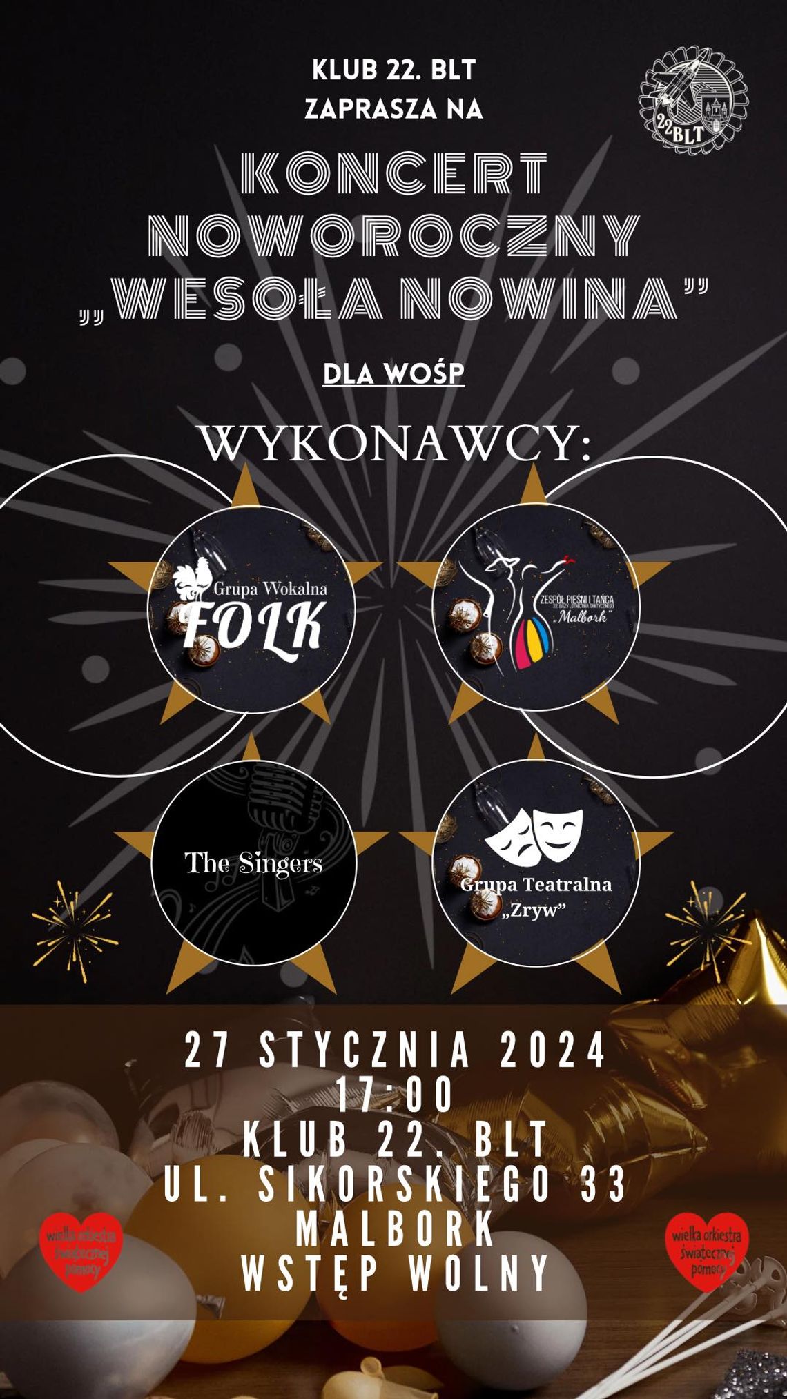 32. Finał WOŚP. Koncert Noworoczny „Wesoła Nowina” w Malborku.