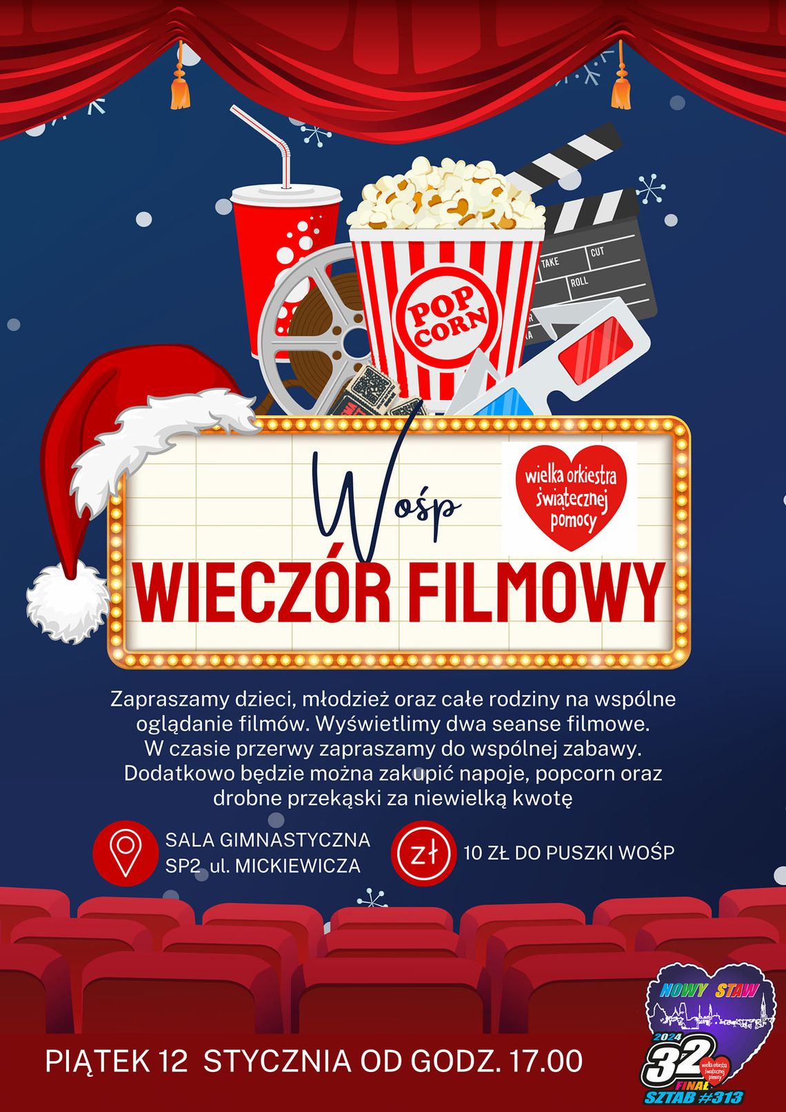 32. Finał WOŚP. Wieczór filmowy w Nowym Stawie.