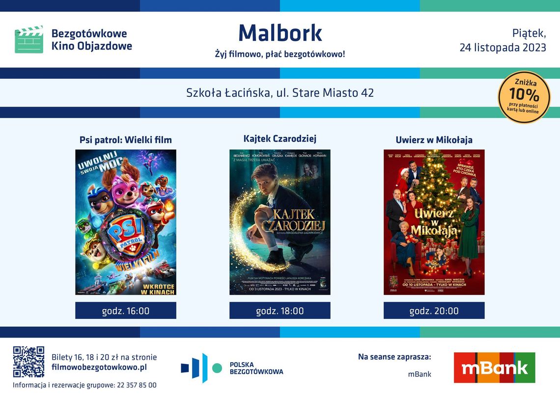 Bezgotówkowe Kino Objazdowe w malborskiej Szkole Łacińskiej.