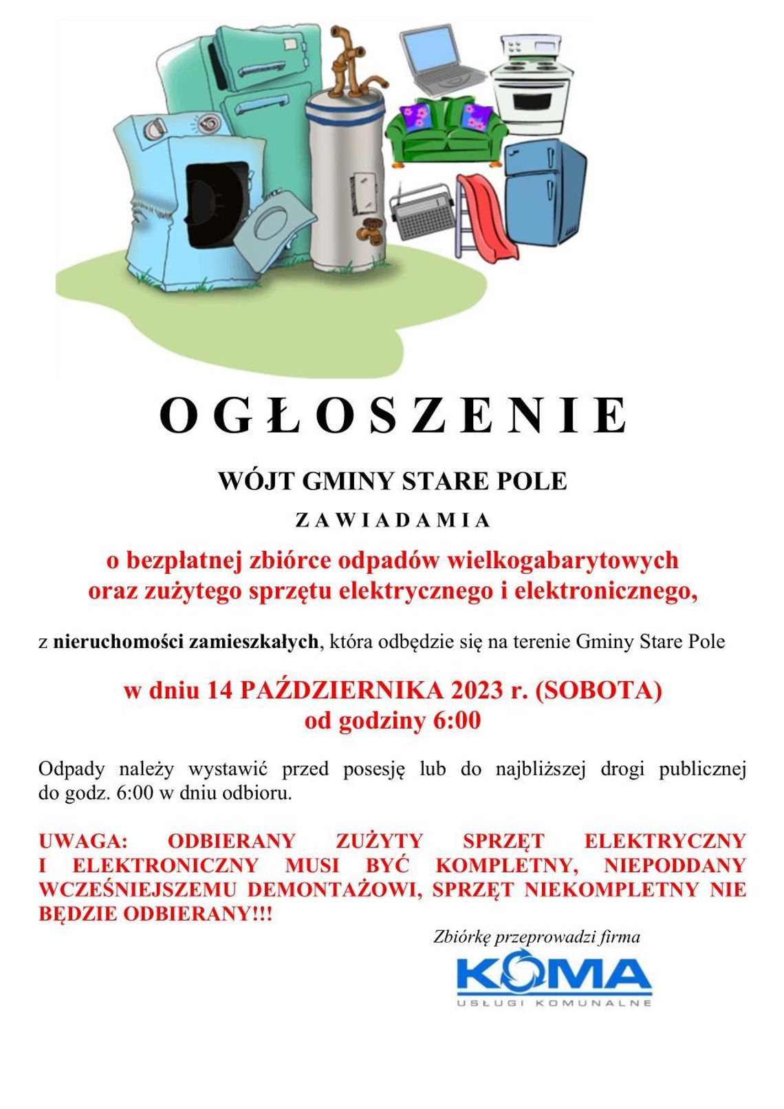 Bezpłatna zbiórka odpadów wielkogabarytowych w Starym Polu.