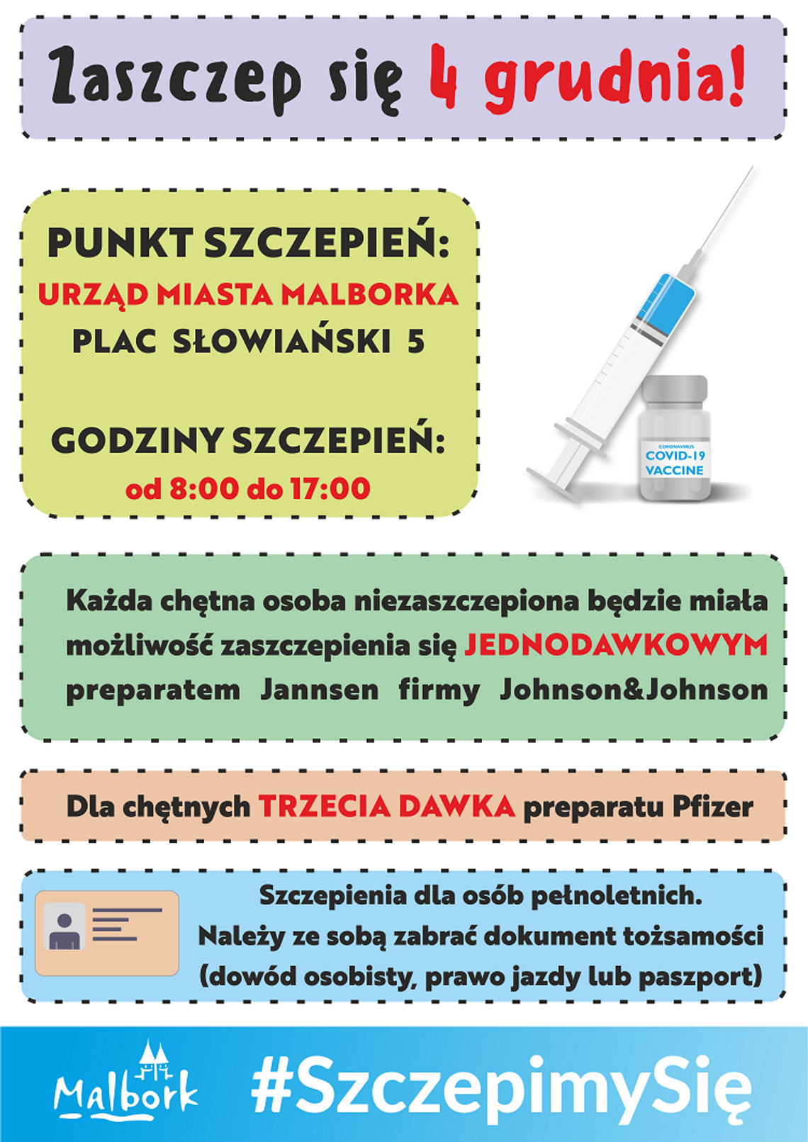 Bezpłatne szczepienie przeciwko COVID-19 w Urzędzie Miasta Malborka