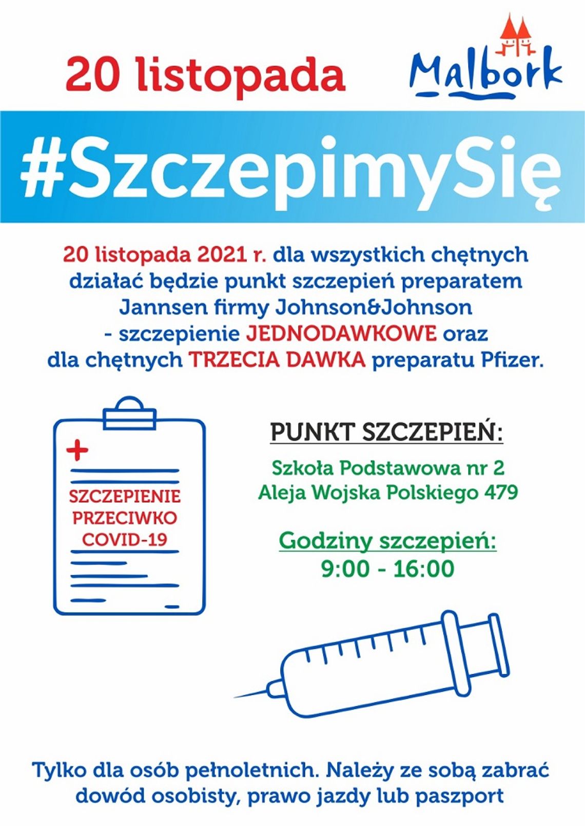 Bezpłatne szczepienie w Szkole Podstawowej nr 2 w Malborku