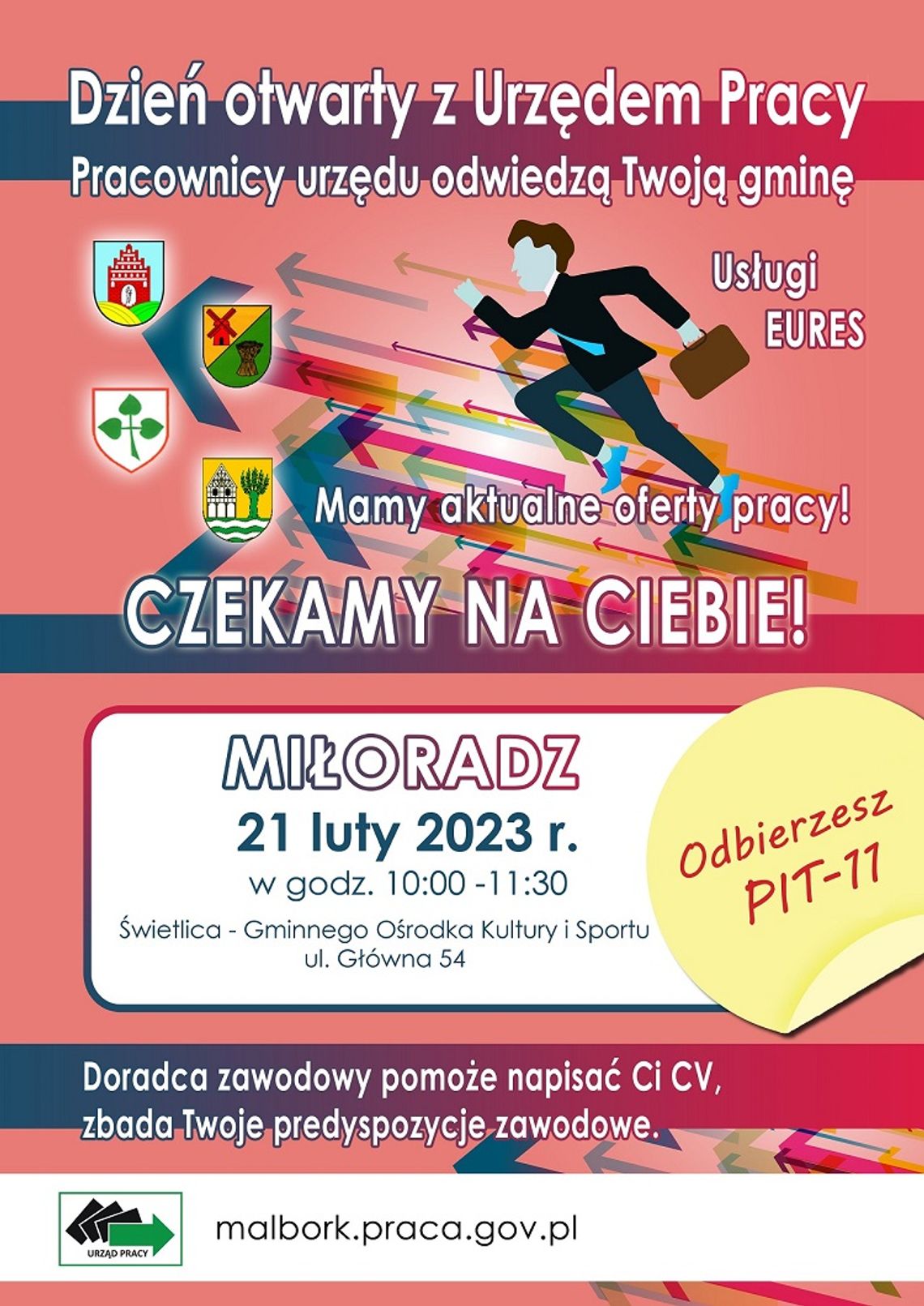 Dzień Otwarty Powiatowego Urzędu Pracy w Gminnym Ośrodku Kultury i Sportu w Miłoradzu.