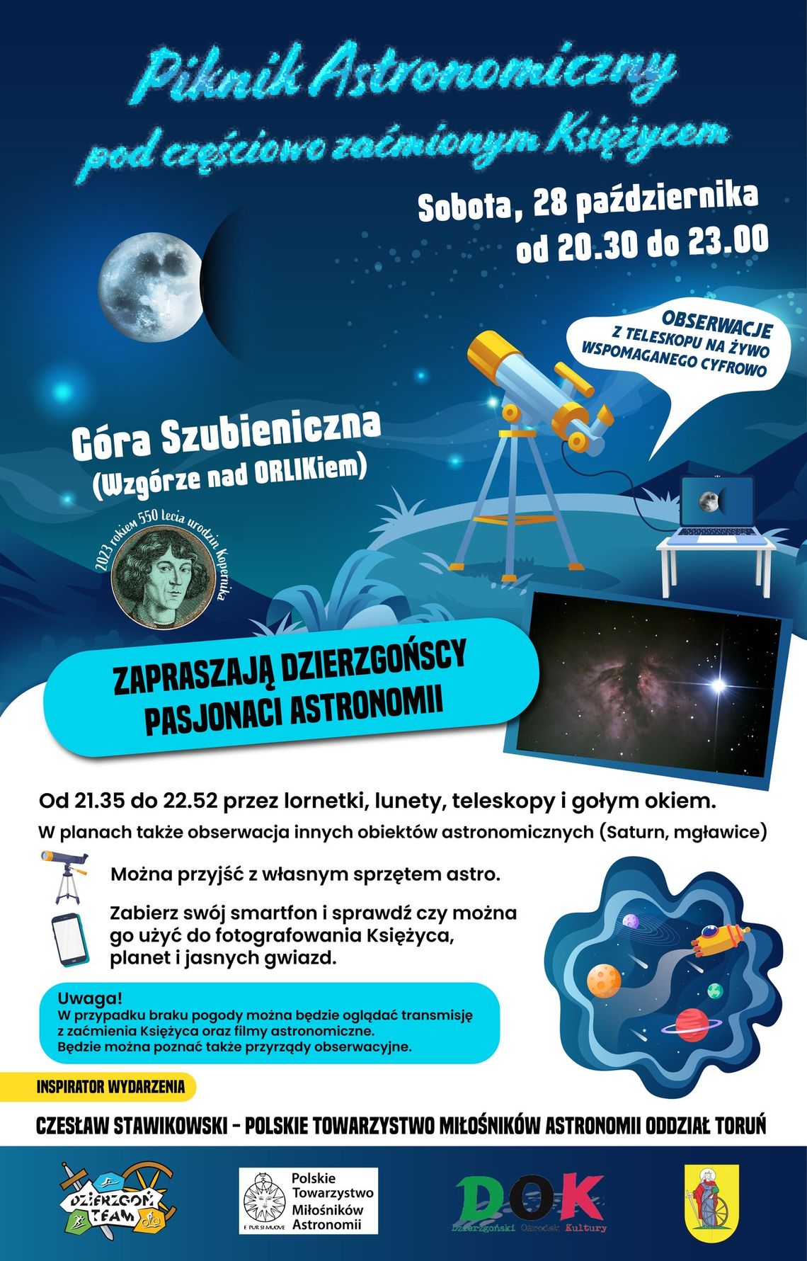 Dzierzgoń. "Piknik Astronomiczny pod częściowo zaćmionym Księżycem".