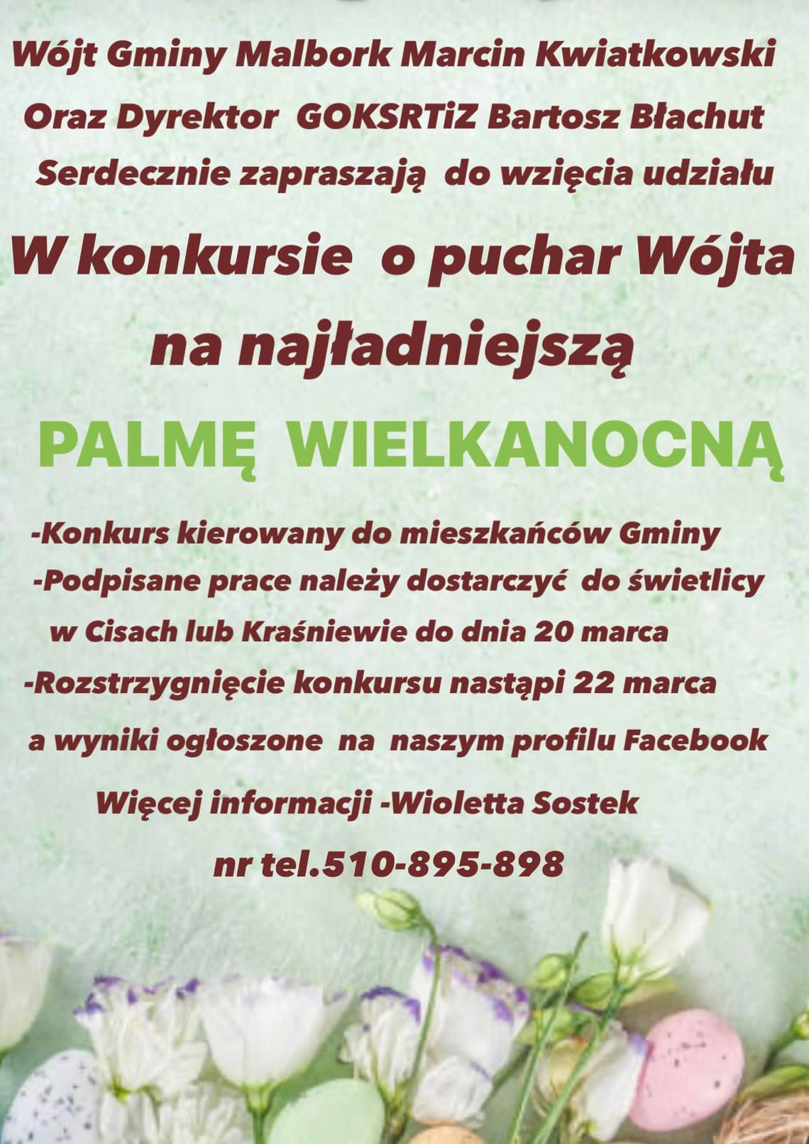 Gmina Malbork. Konkurs o puchar Wójta na najładniejszą palmę wielkanocną.