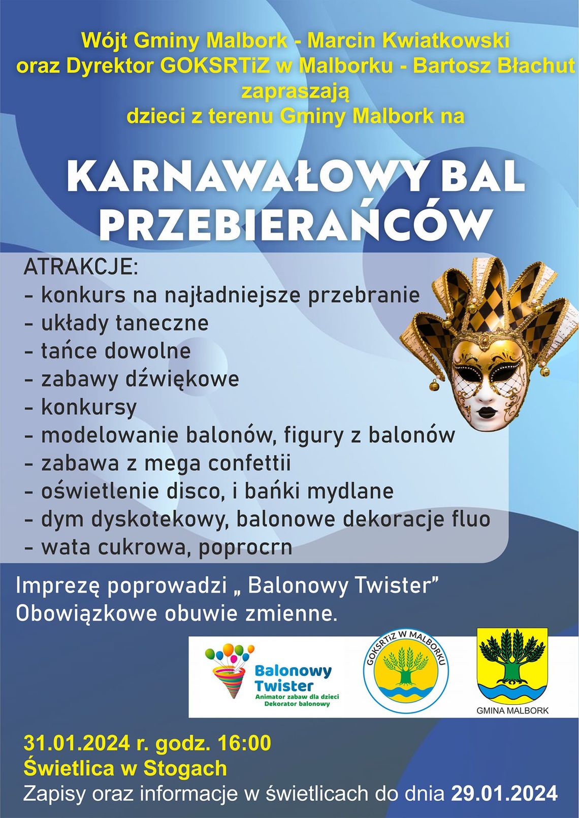 Karnawałowy Bal Przebierańców dla dzieci z Gminy Malbork.