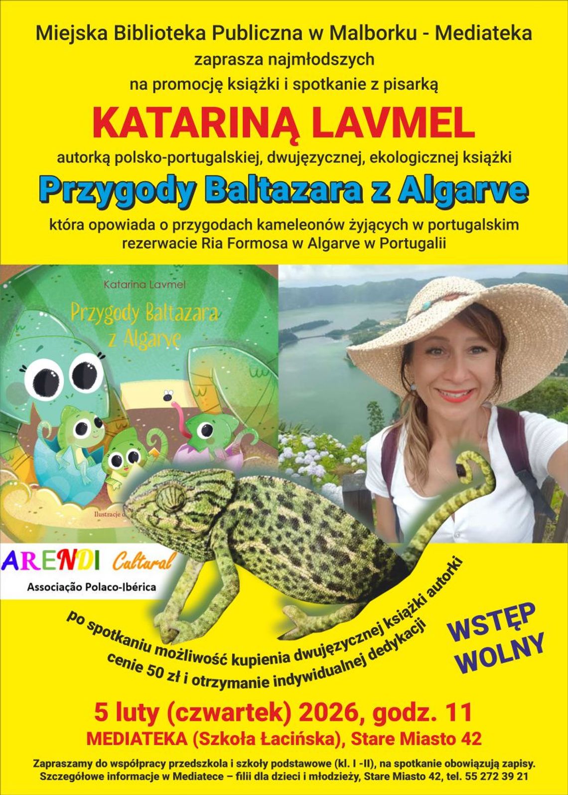 Katarina Lavmel i jej książka o kameleonach – spotkanie autorskie dla dzieci w malborskiej bibliotece.