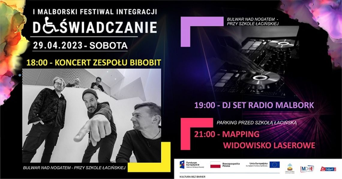 Koncert zespołu Bibobit, Dj Set Radia Malbork i widowisko laserowe w ramach I Malborskiego Festiwalu Integracji Doświadczanie.