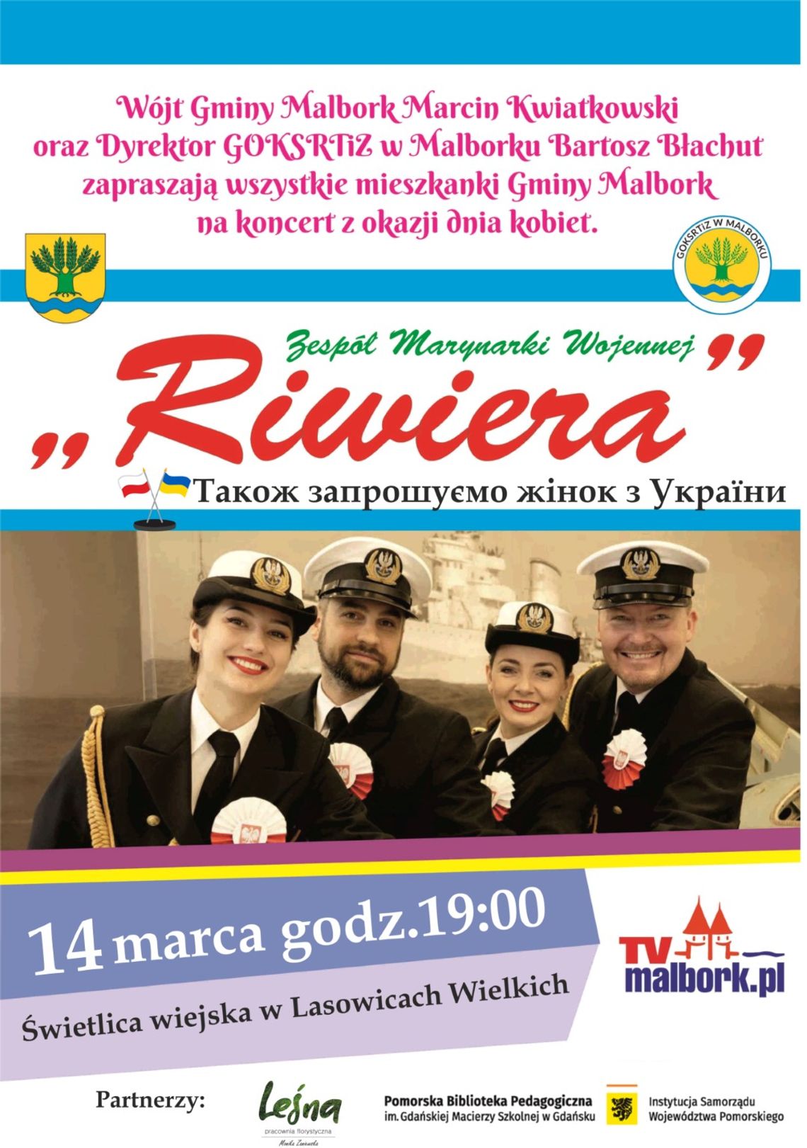 Lasowice Wielkie. Koncert Zespołu Marynarki Wojennej "Riviera" z okazji Dnia Kobiet.