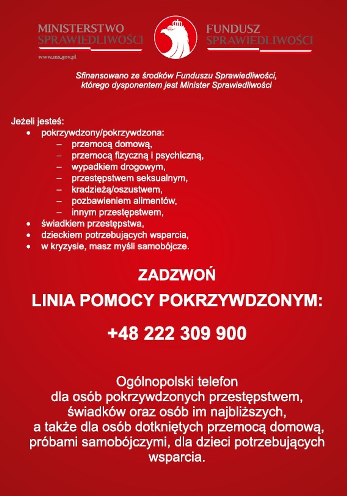 Linia Pomocy Pokrzywdzonym - zobacz, jak możesz uzyskać pomoc.