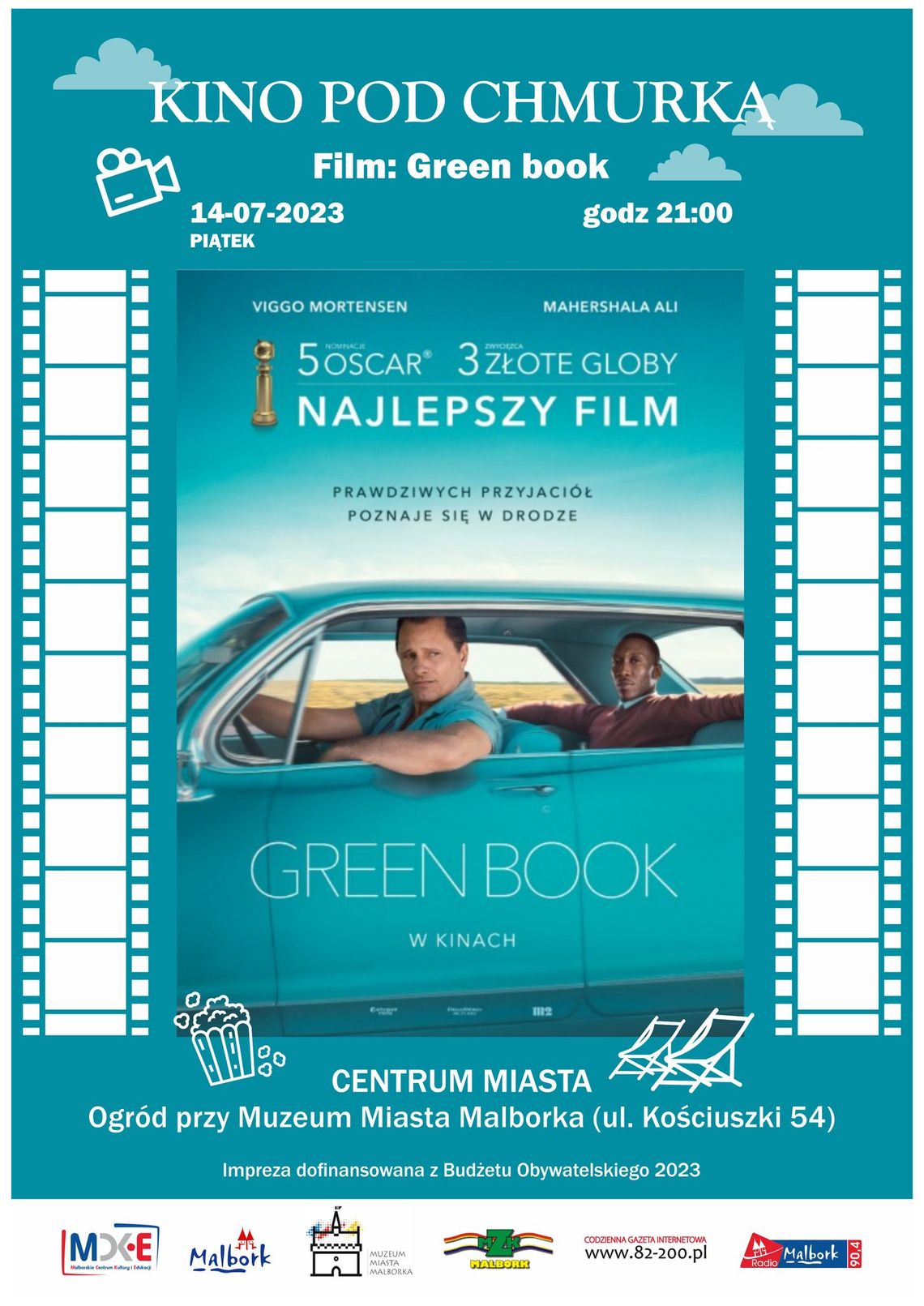 Malbork. Seans filmu "Green Book" w plenerowym kinie letnim