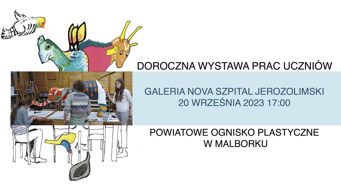 Malbork. Wernisaż wystawy prac uczniów Powiatowego Ogniska Plastycznego w Galerii Nova.