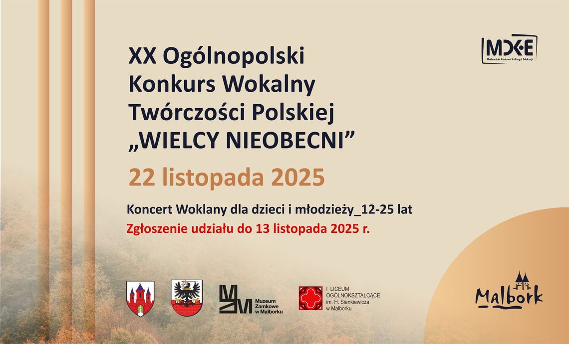 Malbork. XX Ogólnopolski Konkurs Wokalny Twórczości Polskiej "Wielcy Nieobecni".