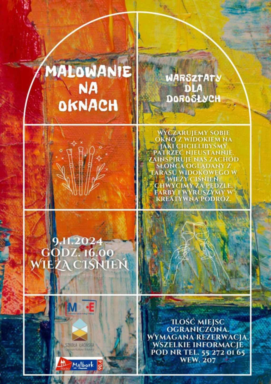 "Malowanie na oknach" - warsztaty dla dorosłych w malborskiej Wieży Ciśnień.