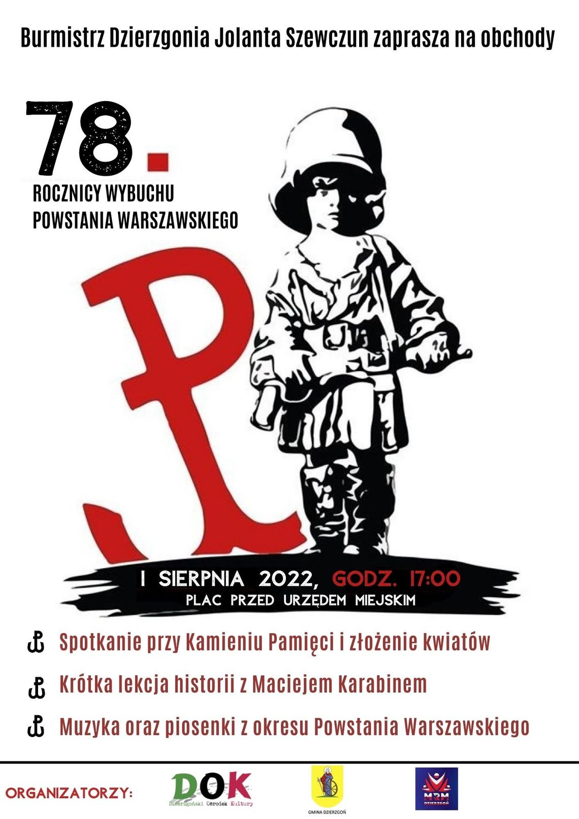 Obchody 78.rocznicy wybuchu Powstania Warszawskiego w Dzierzgoniu.