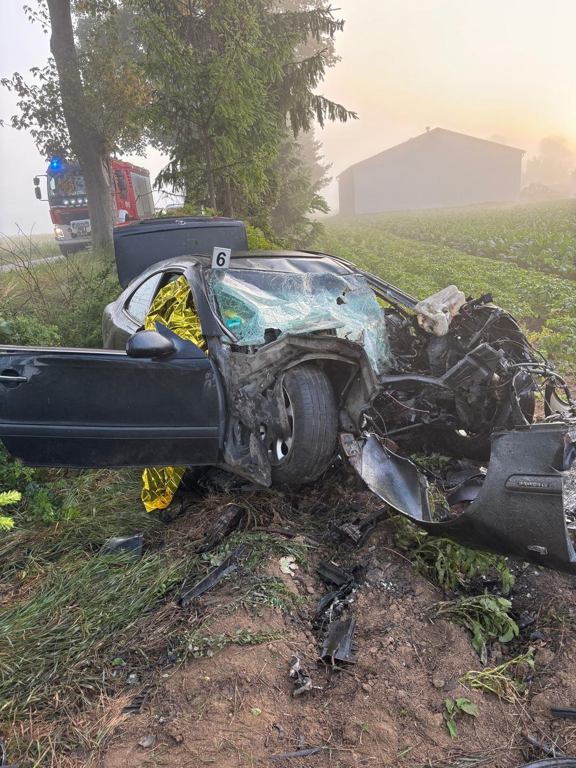 Policjanci pracowali na miejscu śmiertelnego wypadku w miejscowości Kraśniewo.