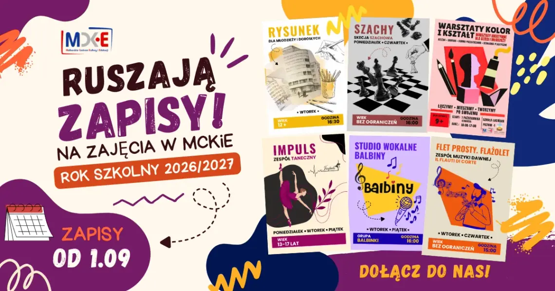 🎧Posłuchaj: Nowy rok szkolny, nowe możliwości. MCKiE zaprasza na warsztaty pozalekcyjne. 🎧Posłuchaj: Nowy rok szkolny, nowe możliwości. MCKiE zaprasza na warsztaty pozalekcyjne.