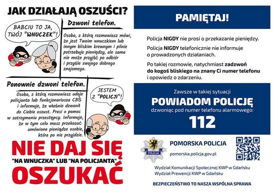 Powiat malborski. 77-latka przekazała fałszywemu policjantowi 43 tys. złotych.