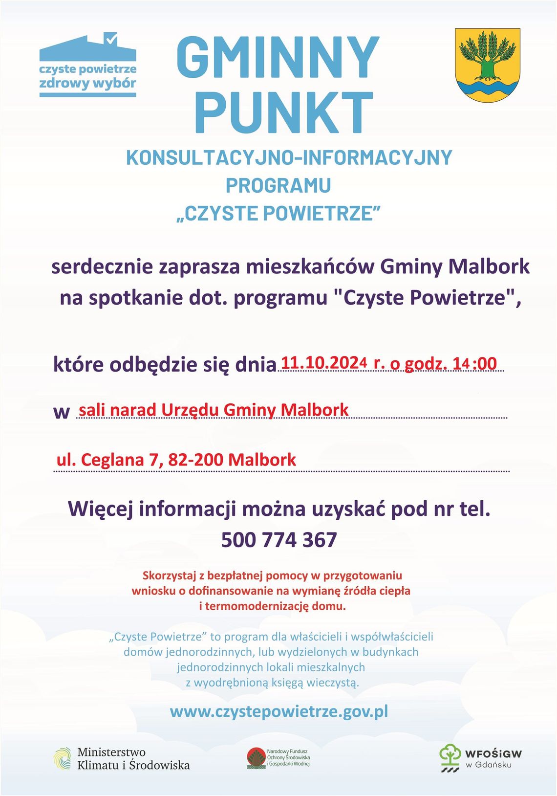 Program "Czyste Powietrze". Spotkanie dla mieszkańców Gminy Malbork.