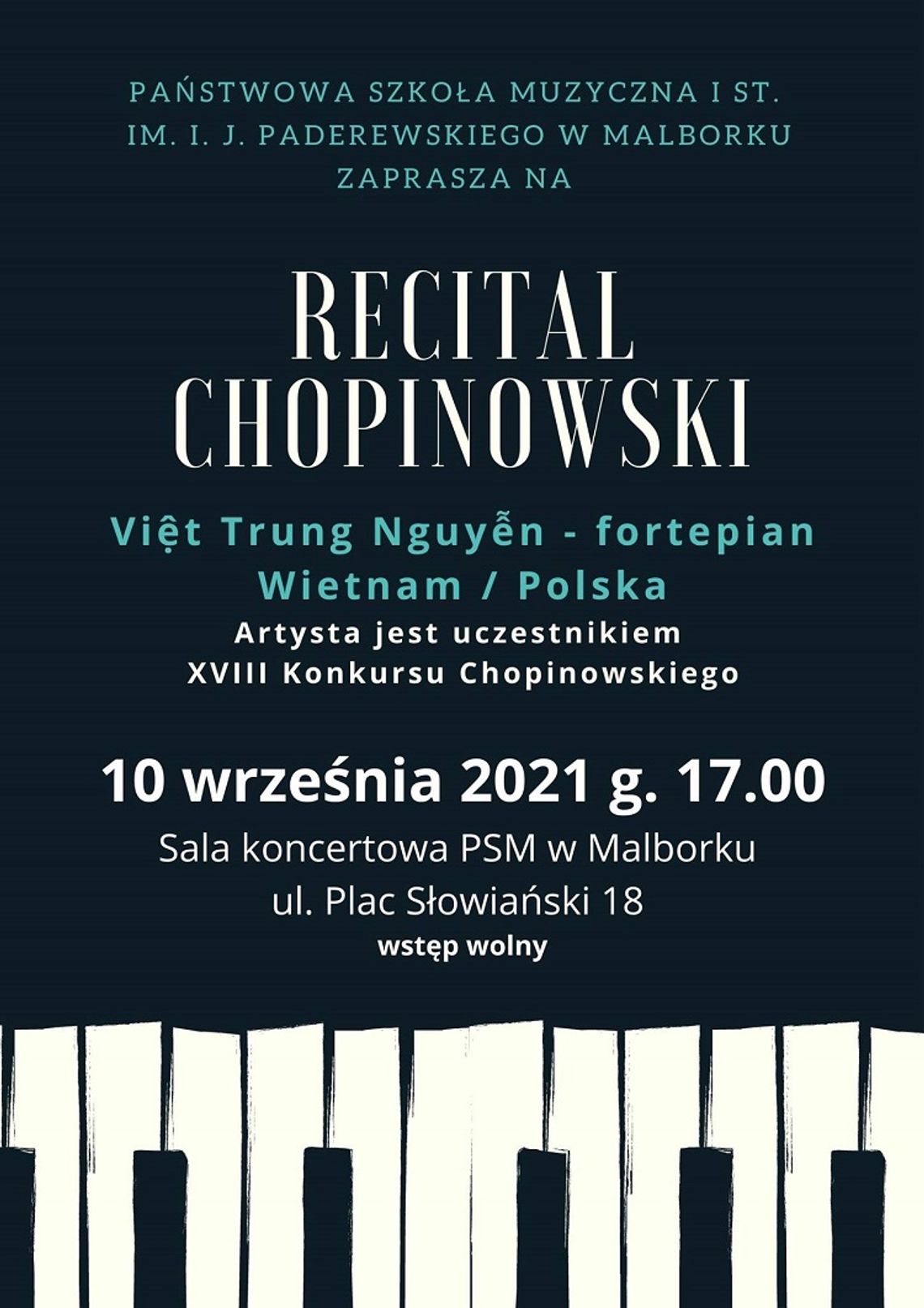 Recital Chopinowski - Việt Trung Nguyễn w Państwowej Szkole Muzycznej w Malborku