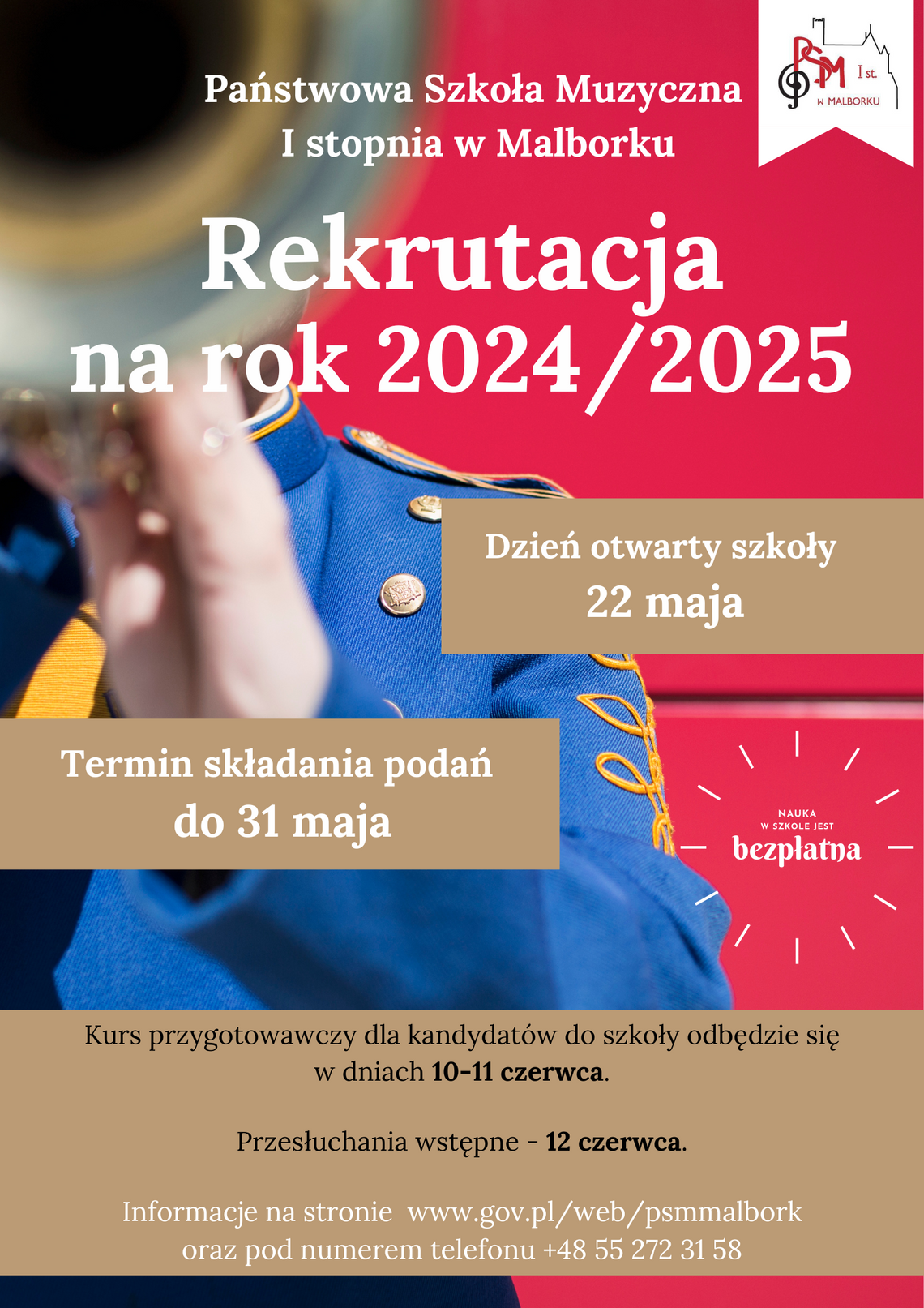 Rekrutacja na rok szkolny 2024/2025 w Państwowej Szkole Muzycznej I stopnia w Malborku