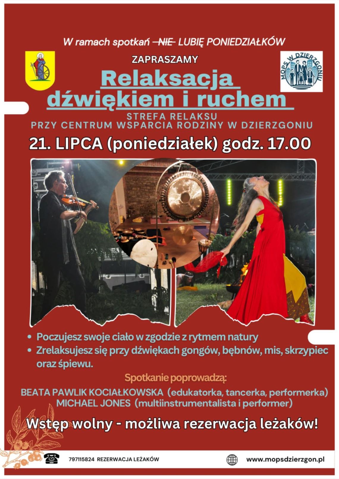 "Relaksacja dźwiękiem i ruchem"- tematem przewodnim kolejnego spotkania z cyklu „Nie lubię poniedziałków”.