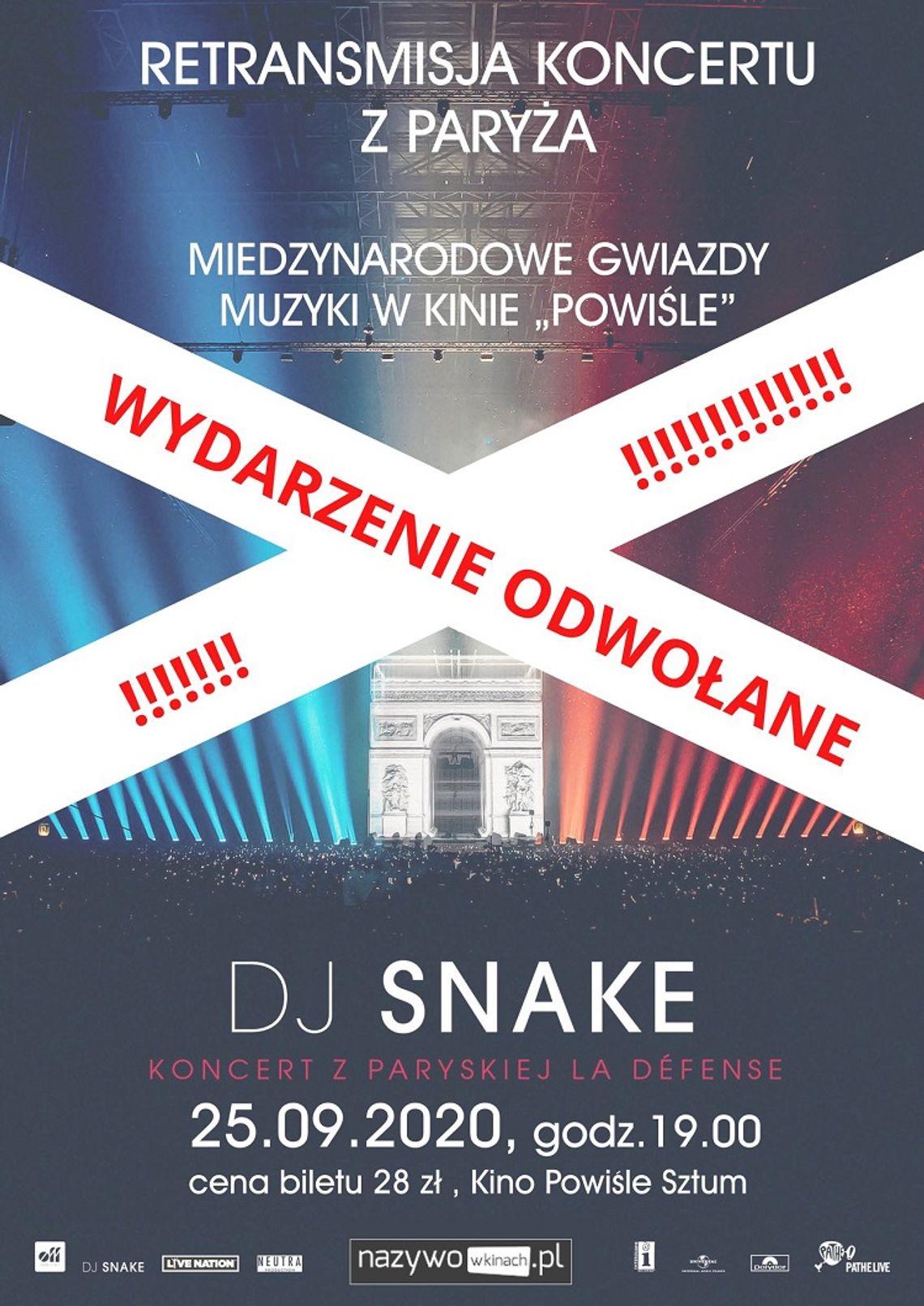 Retransmisja koncertu DJ-a Snake’a z Paryża w sztumskim kinie odwołana.