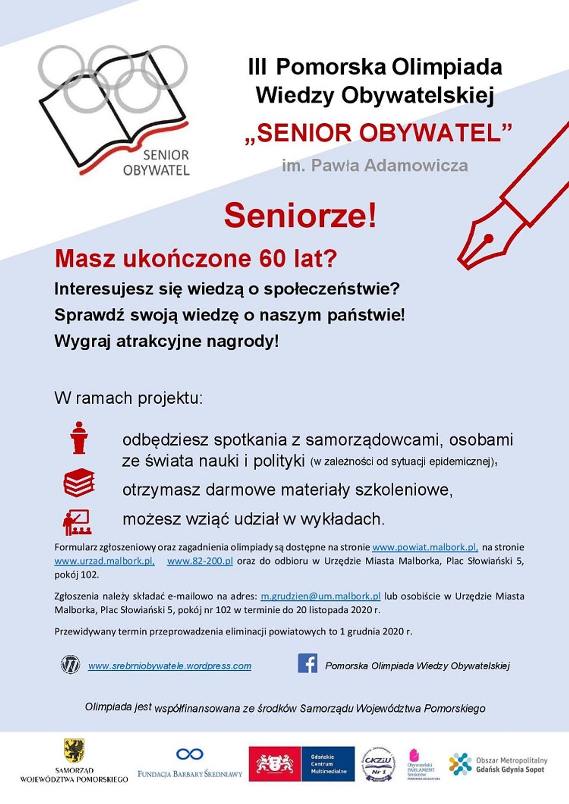 „Senior Obywatel”. Zaproszenie do udziału dla Seniorów z powiatu malborskiego.