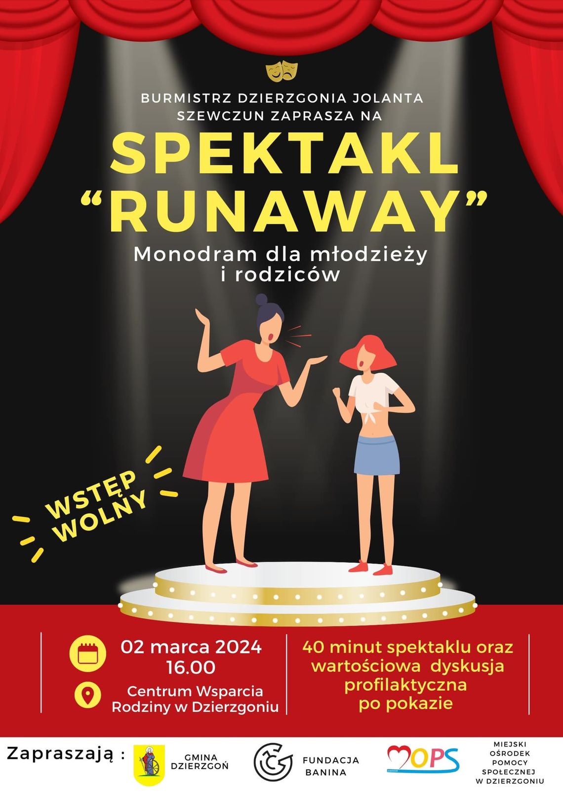 Spektakl "Runaway"w Centrum Wsparcia Rodziny w Dzierzgoniu.