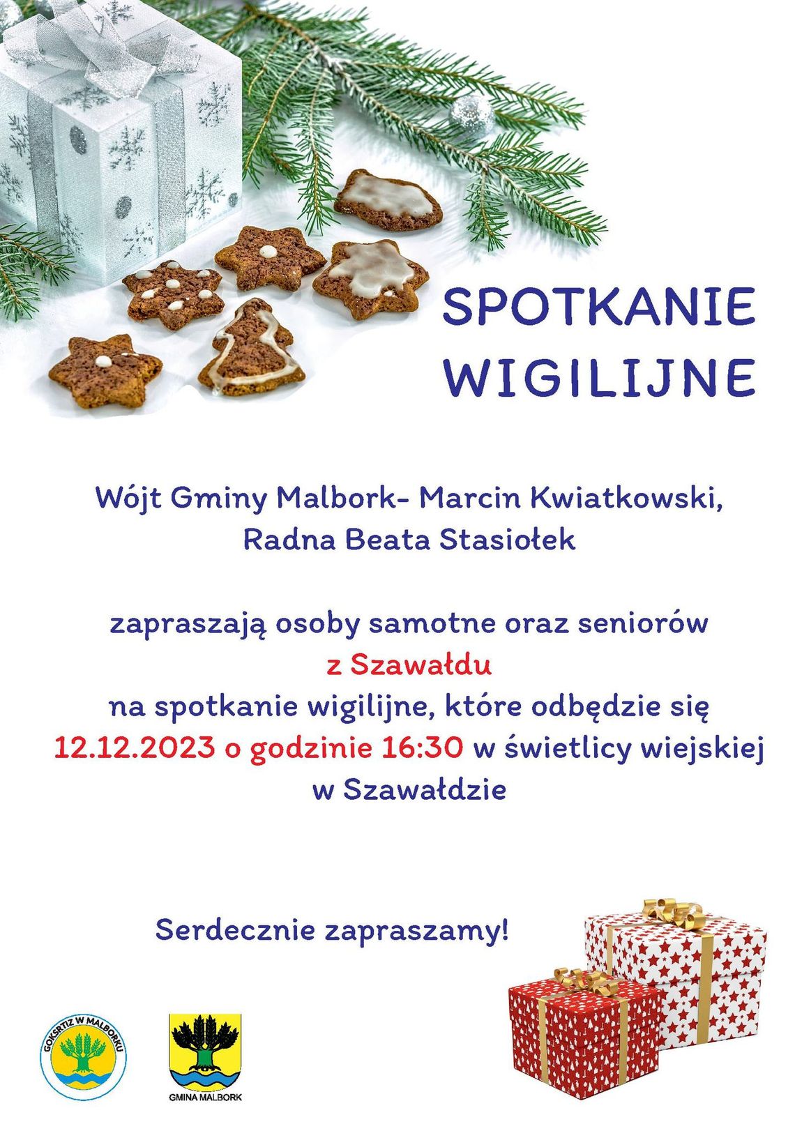 Spotkania wigilijne w Gminie Malbork dla seniorów i osób samotnych.